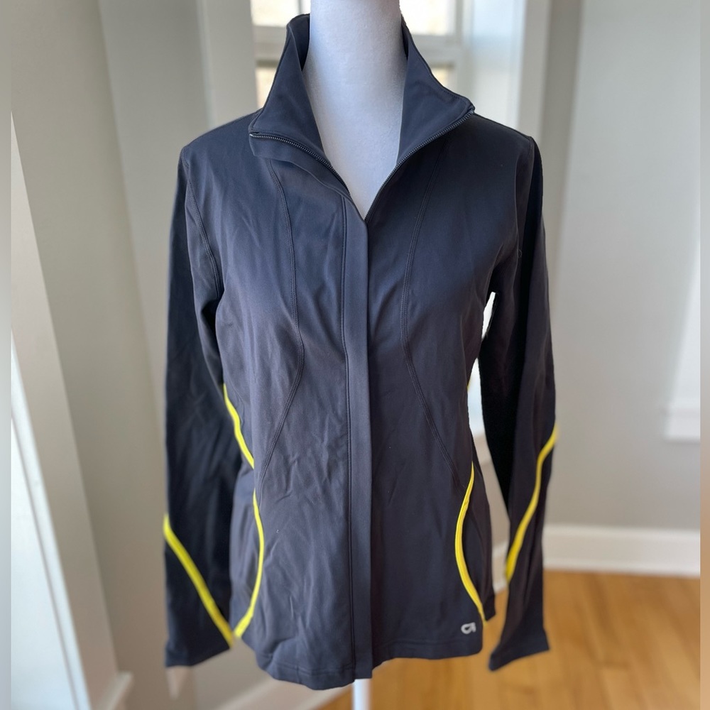 Gap Fit Charcoal Gray Neon Yellow Full Zip Fitted Running Activewear Jacket M